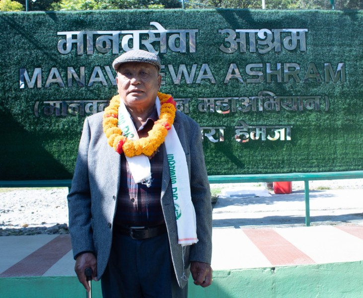 Manavsewa Ashram Hemja: Chitra Bahadur Gurung distributes 165 pairs of slippers to the Ashram on his 84th Birthday